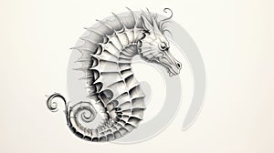 a drawing of a sea horse on a white paper background. generative ai