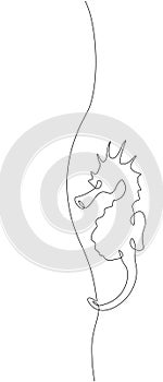 Drawing of seahorse clinging to a water plant made in the one line art technique