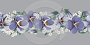 Drawing of seamless border with violaceous flowers