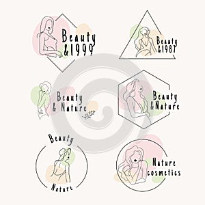 Drawing of set banner Woman's beauty. Continuous line Portrait of a girl In a Modern Minimalist Style. Vector Illustration