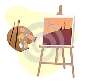 drawing set. easel, paints and brushes