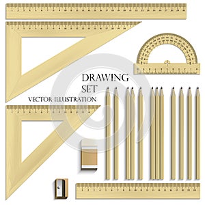 Drawing Set, ruler, protractor, pencils
