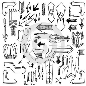 Drawing set of vintage and grunge arrows, sketchy vector