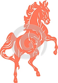 Drawing of Silhouette of Horse Lifting Front Two Legs vector outline editable illustration
