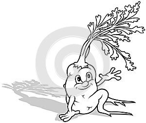 Drawing of a Sitting Carrot with a Raised Hand