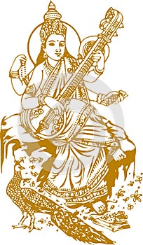 Sketch of Hindu Education Goddess Saraswati or Sharada wife of Lord Brahma