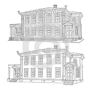 Drawing, sketch of a house. Vector illustration.