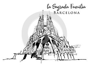 Drawing sketch illustration of the Sagrada Familia, Spain photo