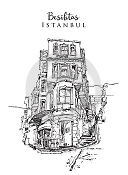 Drawing sketch illustration of Besiktas, Istanbul