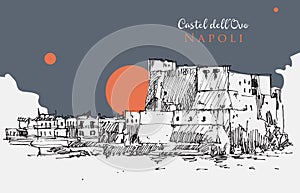 Drawing sketch illustration of Castel dell`Ovo in Naples, Italy photo