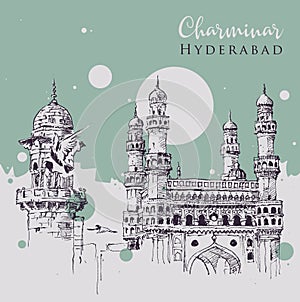 Drawing sketch illustration of Charminar