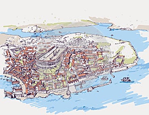 Drawing sketch illustration of Constantinople