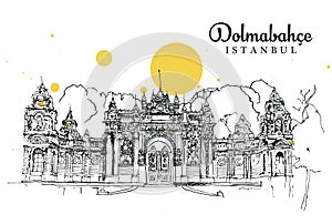 Drawing sketch illustration of Dolmabahce, Istanbul