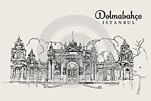 Drawing sketch illustration of Dolmabahce, Istanbul