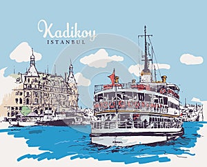 Drawing sketch illustration of Haydarpasa, Kadikoy, Istanbul photo