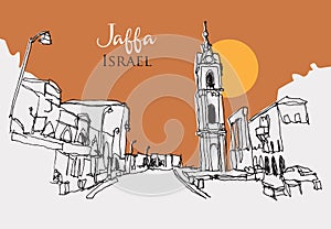 Drawing sketch illustration of Jaffa, Israel