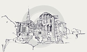 Drawing sketch illustration of Kariye Museum, Istanbul photo