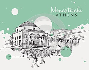Drawing sketch illustration of Monastiraki Square in Athens