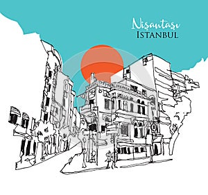 Drawing sketch illustration of Nisantasi, Istanbul