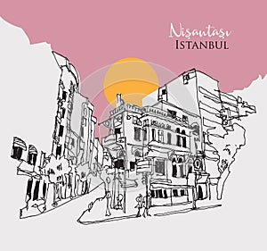 Drawing sketch illustration of Nisantasi, Istanbul