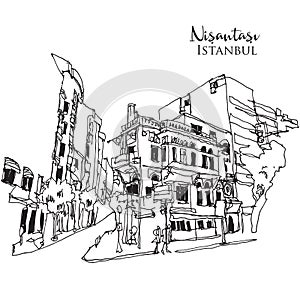 Drawing sketch illustration of Nisantasi, Istanbul