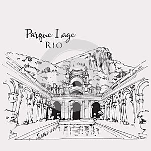 Drawing sketch illustration of Parque Lage in Rio, Brasil photo