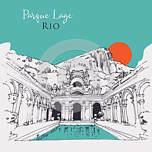 Drawing sketch illustration of Parque Lage in Rio, Brasil