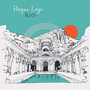 Drawing sketch illustration of Parque Lage in Rio, Brasil photo