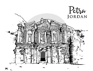 Drawing sketch illustration of Petra, Jordan