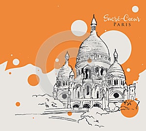 Drawing sketch illustration of Sacre Coeur de Paris