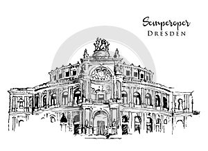 Drawing sketch illustration of Semperoper Dresden