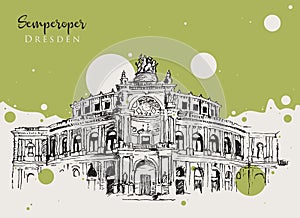 Drawing sketch illustration of Semperoper Dresden