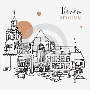 Drawing sketch illustration of Tienen, Belgium photo