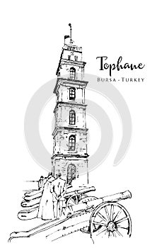 Drawing sketch illustration of Tophane, Bursa