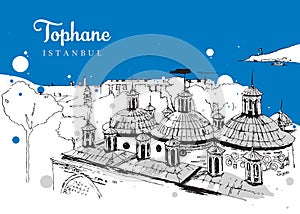 Drawing sketch illustration of Tophane-i Amire