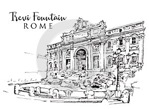 Drawing sketch illustration of the Trevi Fountain in Rome photo