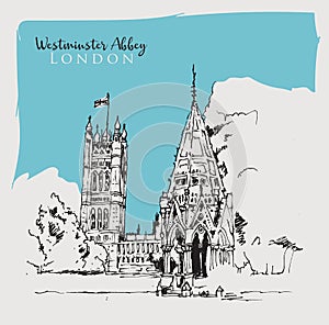 Drawing sketch illustration of Westminster Abbey
