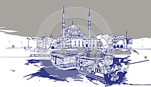 Drawing sketch illustration of Eminonu, Istanbul photo