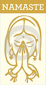 Drawing or Sketch of Indian Women or Lady doing Namaste. Banner of Namaskar with indian lady joining two hands