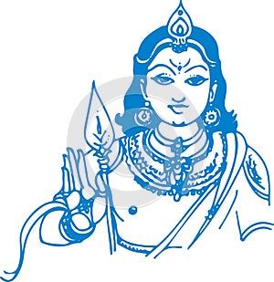 Sketch of Lord Murugan or Kartikeya Outline Editable Vector Illustration