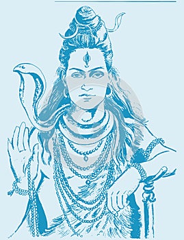 Drawing or sketch of Lord Shiva and Parvati editable outline illustration