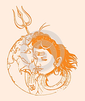 Drawing or sketch of Lord Shiva and Parvati editable outline illustration