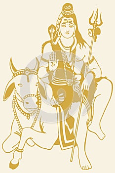 Drawing or Sketch of Lord Shiva Sitting Above Nandi. Vector Illustratio of Shiv with Nandi