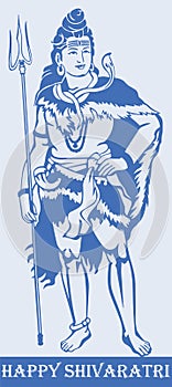 Drawing or Sketch of Lord Shiva Standing with Happy Shivaratri Banner. Editable Vector Illustration of Shiv