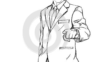 Drawing sketch simple line of business man with raise hand