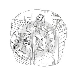 Cowboy Robbing Saloon Drawing photo