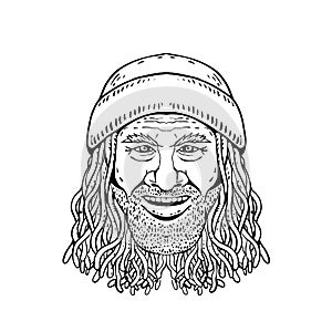 Rastafarian Dude Head Front Drawing Black and White photo