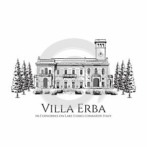 drawing sketch Villa Erba Lake Como photo