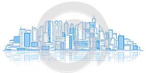 Drawing of skyscrapers, buildings.Architecture panoramic landscape.City skyscrapers .Vector illustration