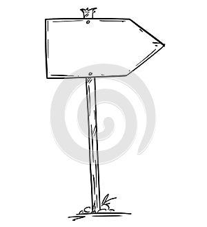 Drawing of Small Empty Old Wooden Road Arrow Sign